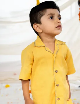 Handwoven Cotton Shirt for Kids | Spread Collar | Yellow