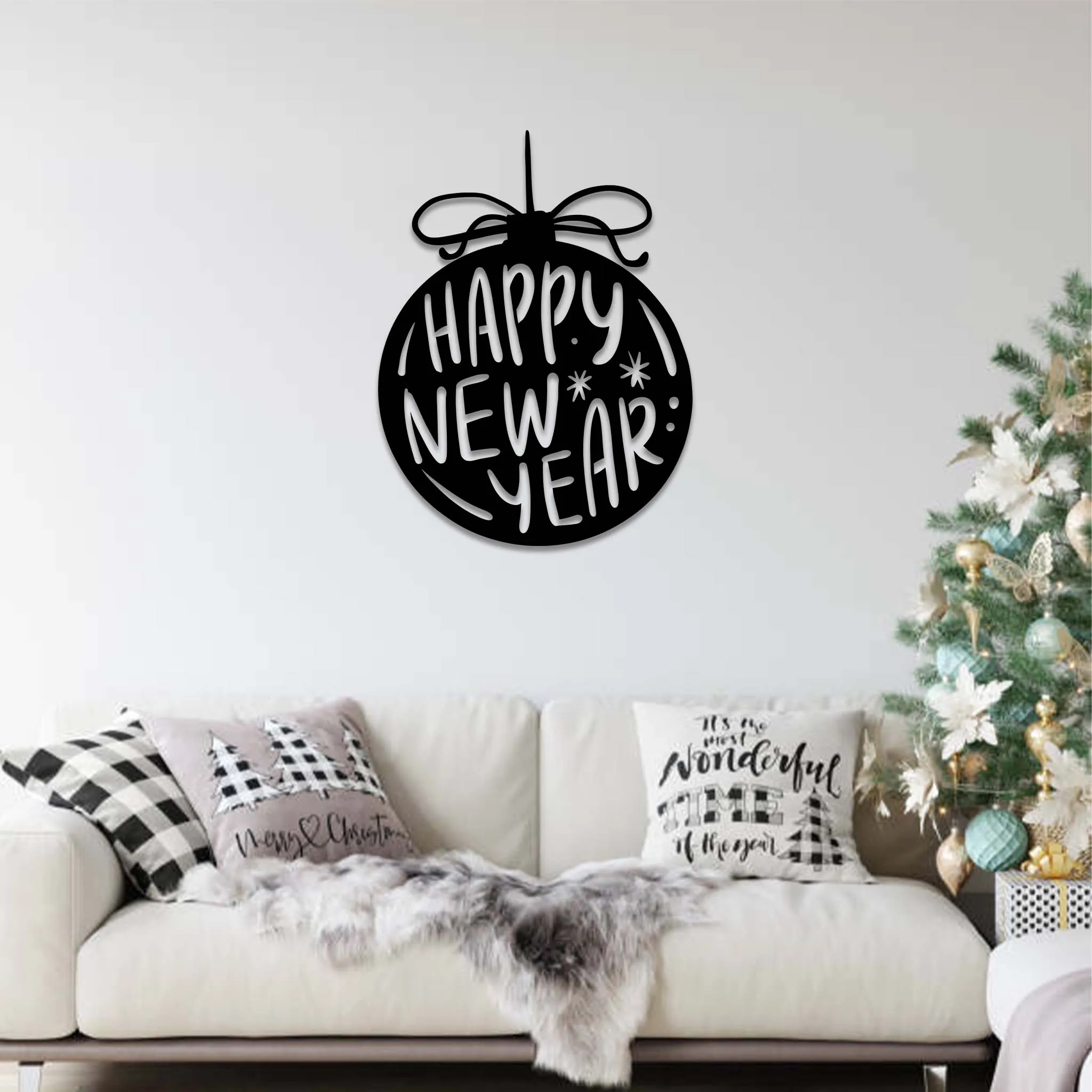 Happy New Year Ornament - Metal Wall Art