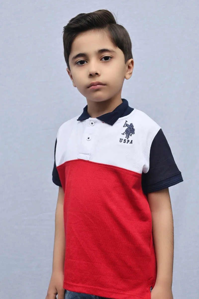 Kids Collared Polo Shirt White- Red