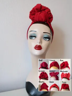 KNOT CHOICE 1940s Pre-tied Stretchy Red Headband (made to order)