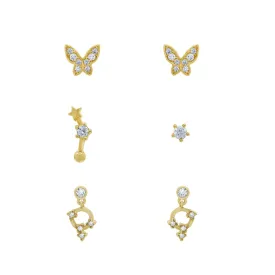 Minimal Butterfly, Star and Open Circle Earrings Set