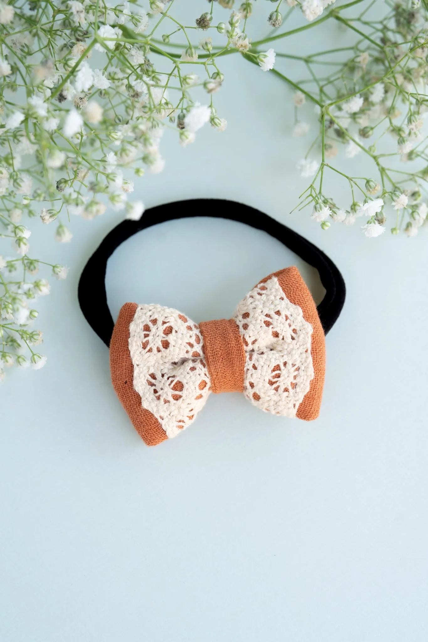 Newborn Mini Lace Bow | Headband | Rust Orange