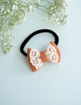 Newborn Mini Lace Bow | Headband | Rust Orange