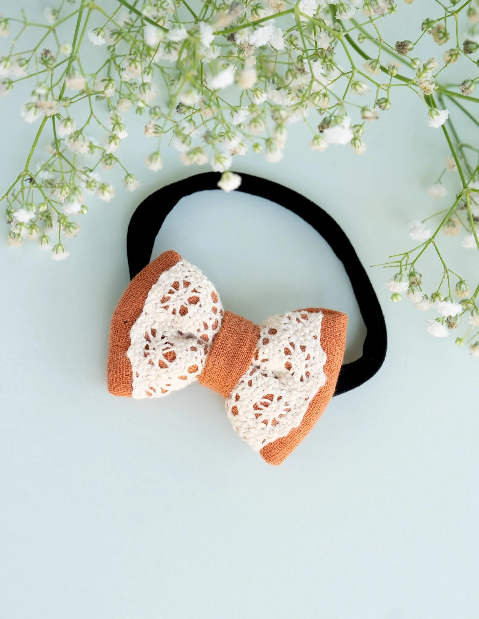 Newborn Mini Lace Bow | Headband | Rust Orange