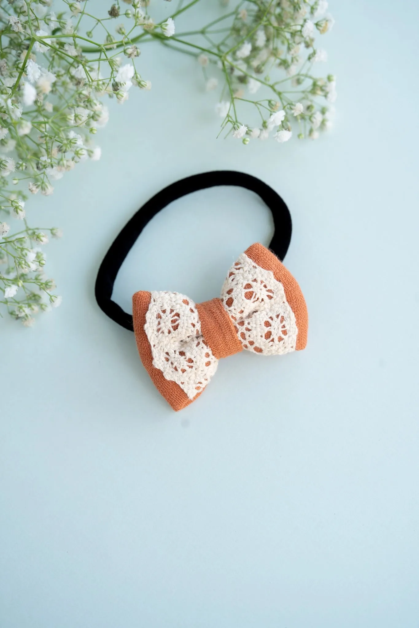 Newborn Mini Lace Bow | Headband | Rust Orange