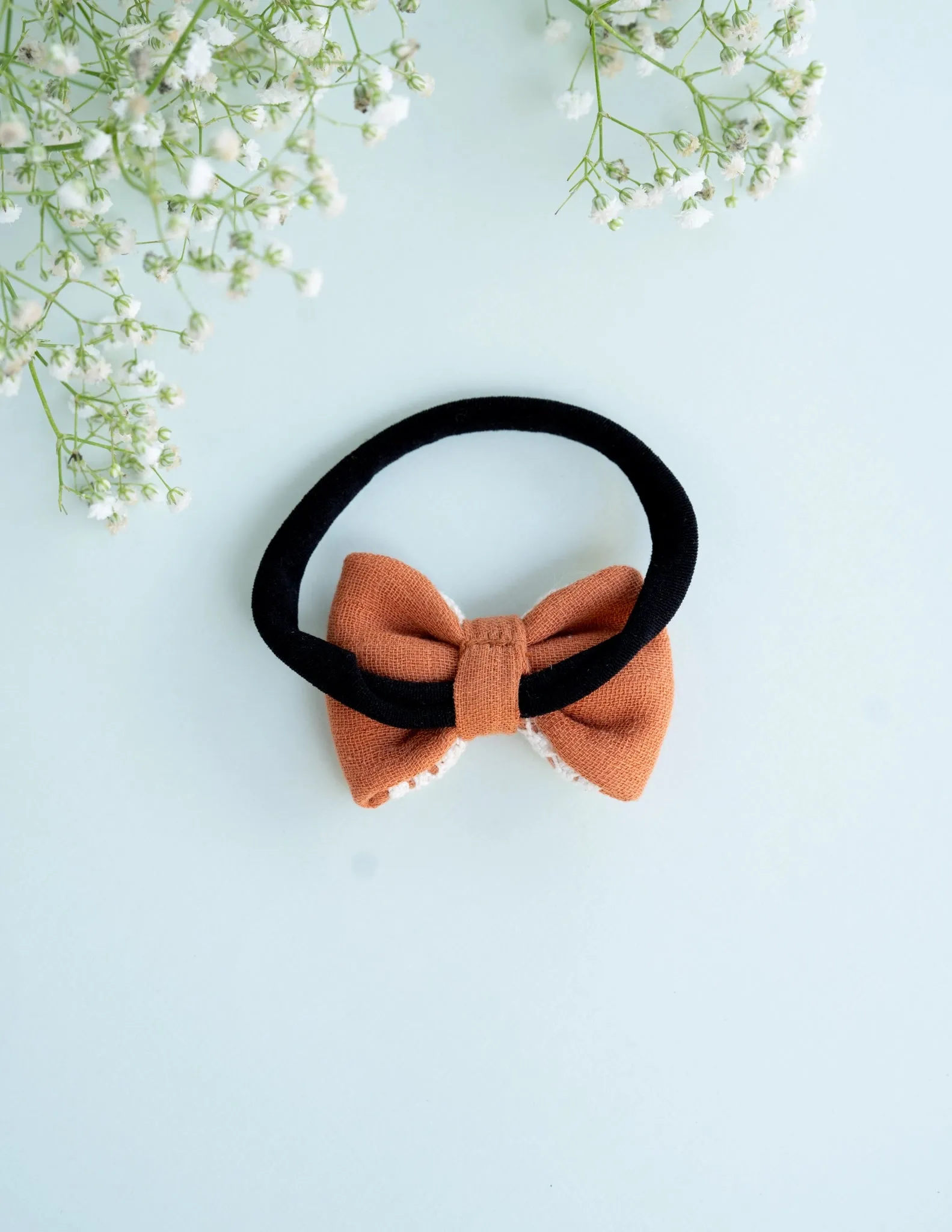 Newborn Mini Lace Bow | Headband | Rust Orange