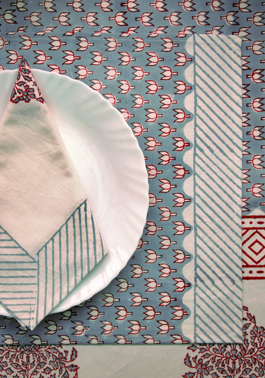 Pearly Pink Hand block Print Placemat & Napkin Set