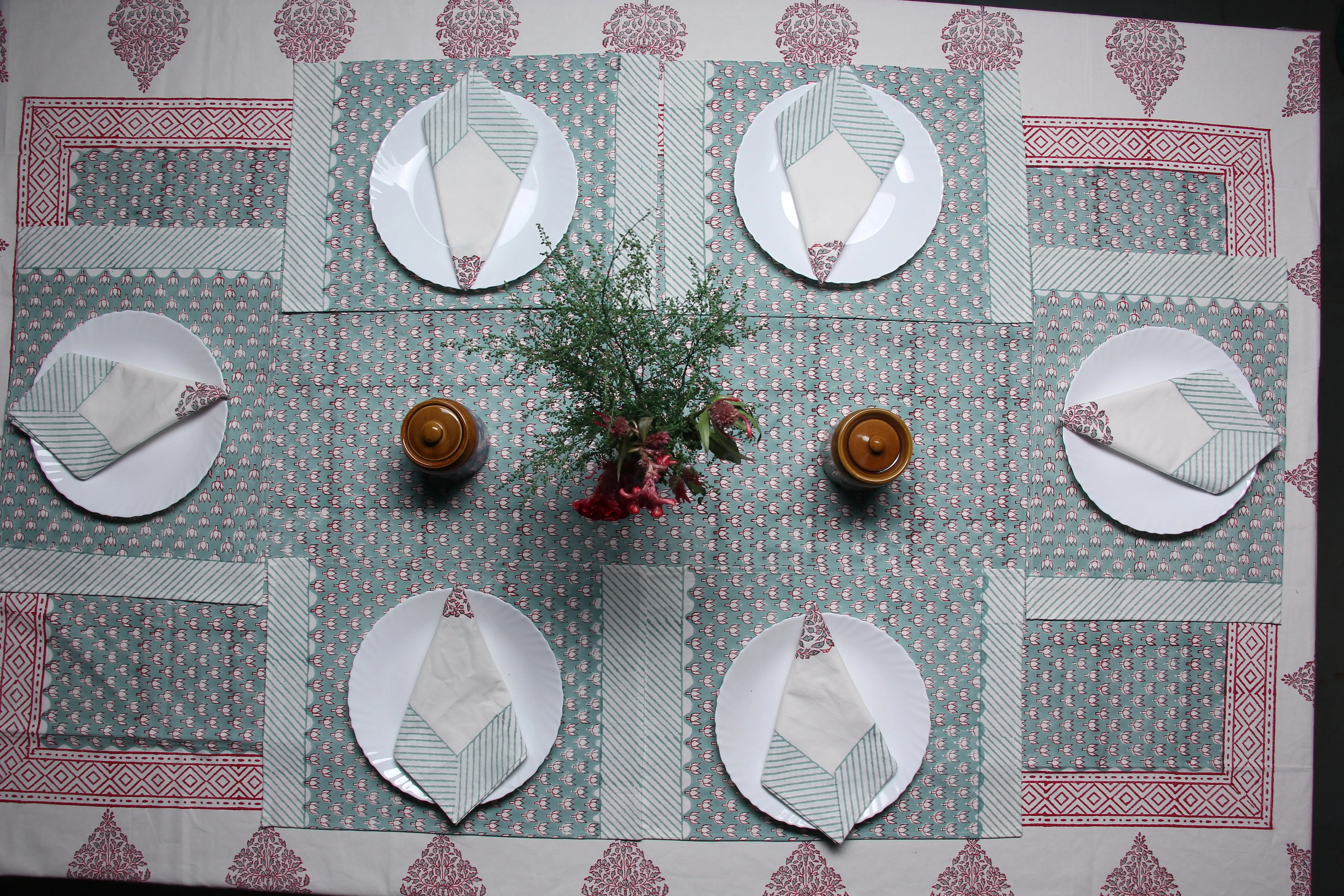 Pearly Pink Hand block Print Placemat & Napkin Set