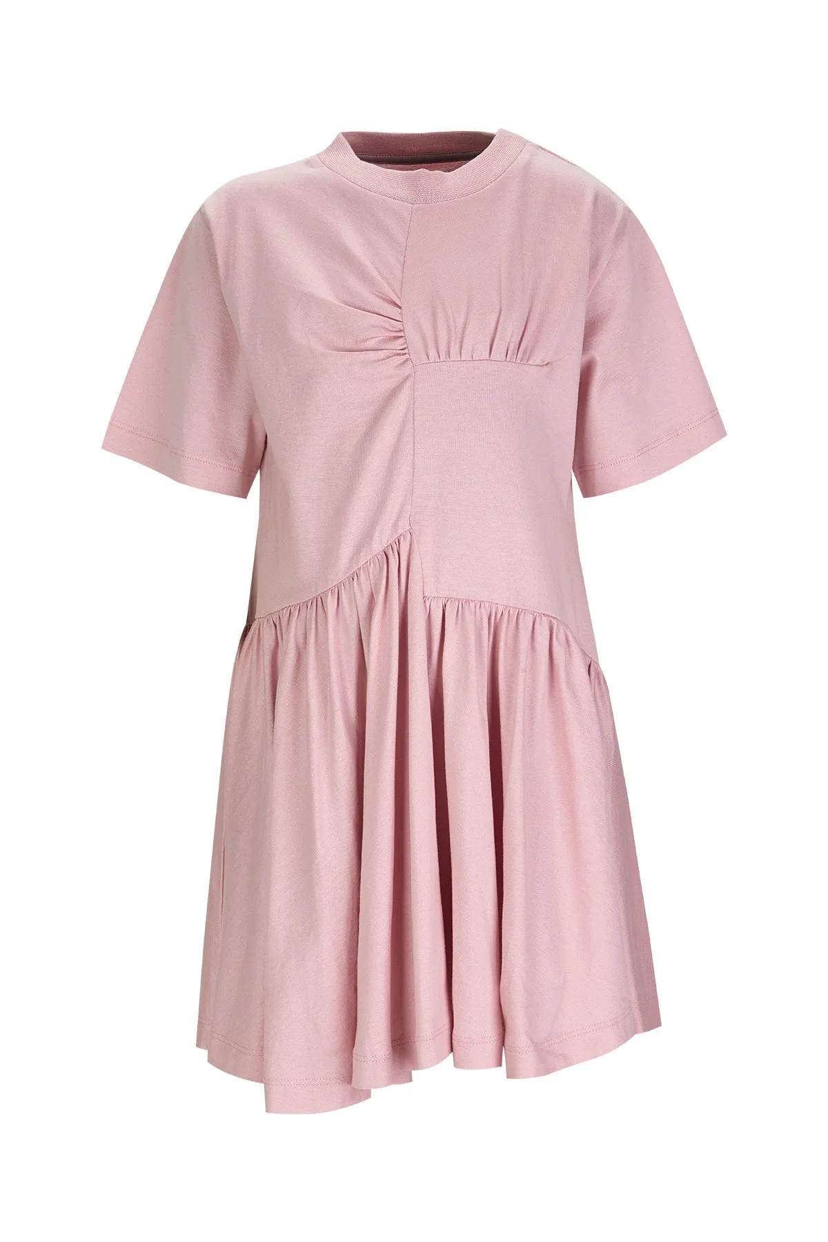 PINK GATHERED JERSEY T-SHIRT DRESS