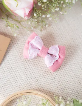 Pink Lace Mini Bow for Infants | Hair Clip | Headband