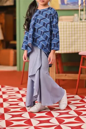 The Capai Ruffle Skirt - Light Pigeon Blue