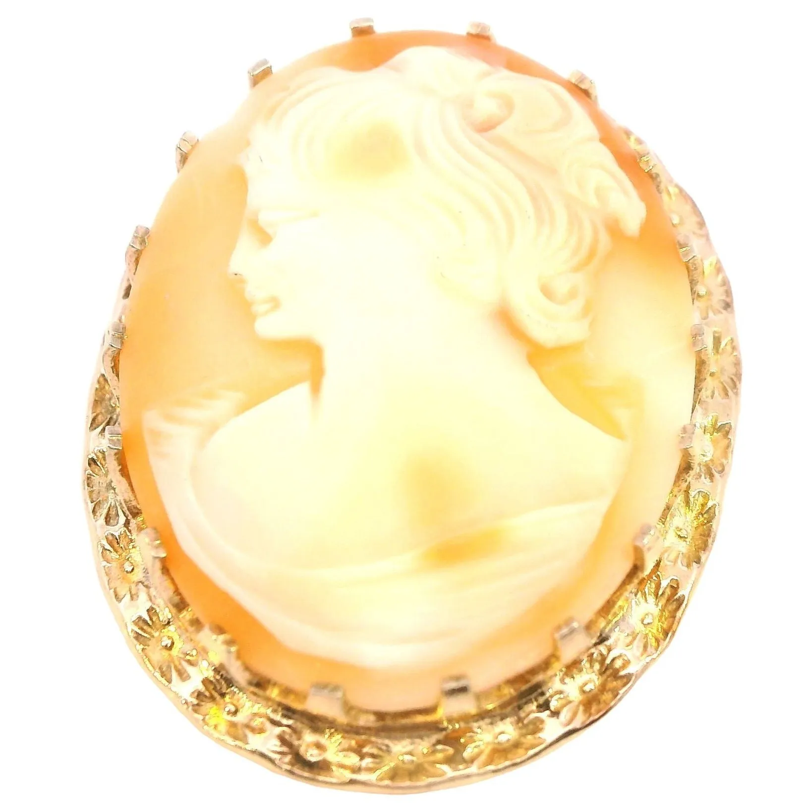 Timeless Gold-Tone Shell Cameo Brooch - Elegant Sustainability