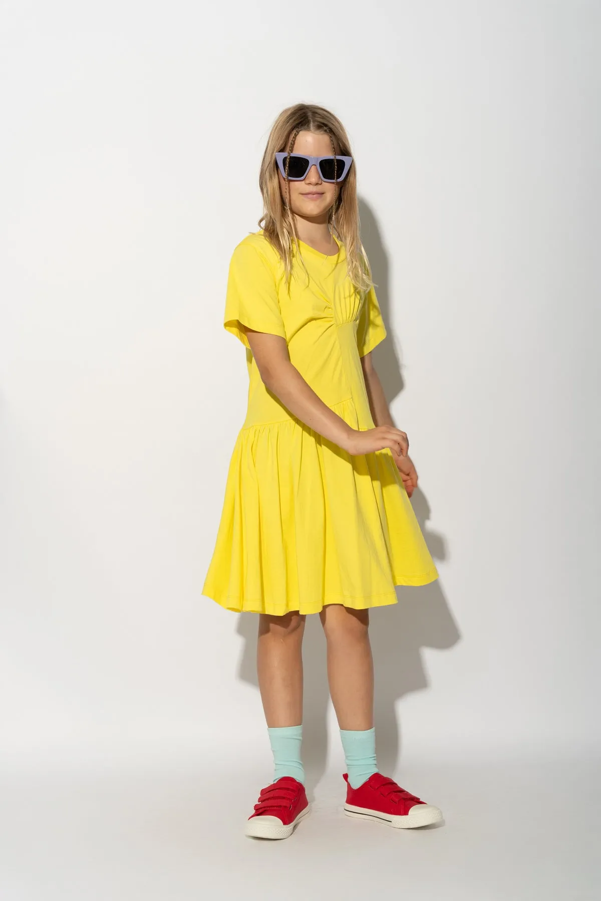 YELLOW GATHERED DRESS