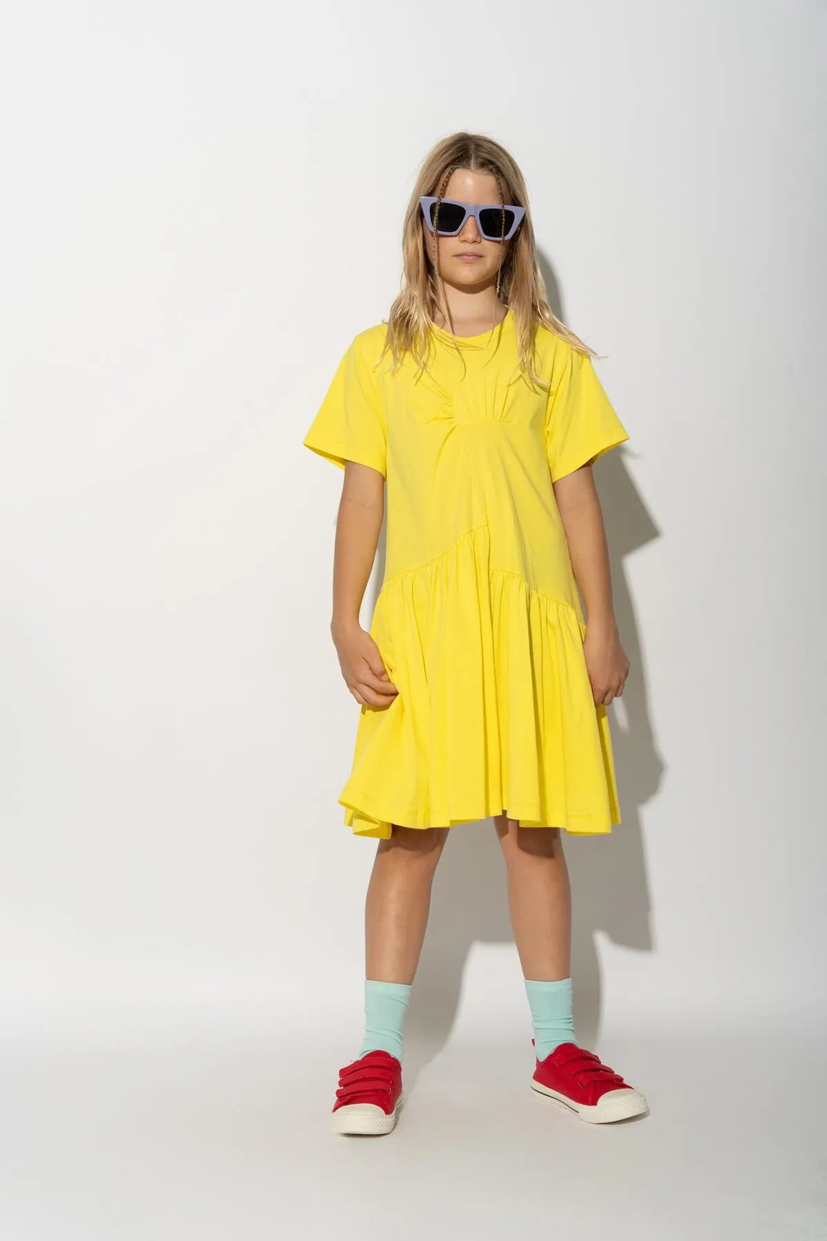 YELLOW GATHERED DRESS