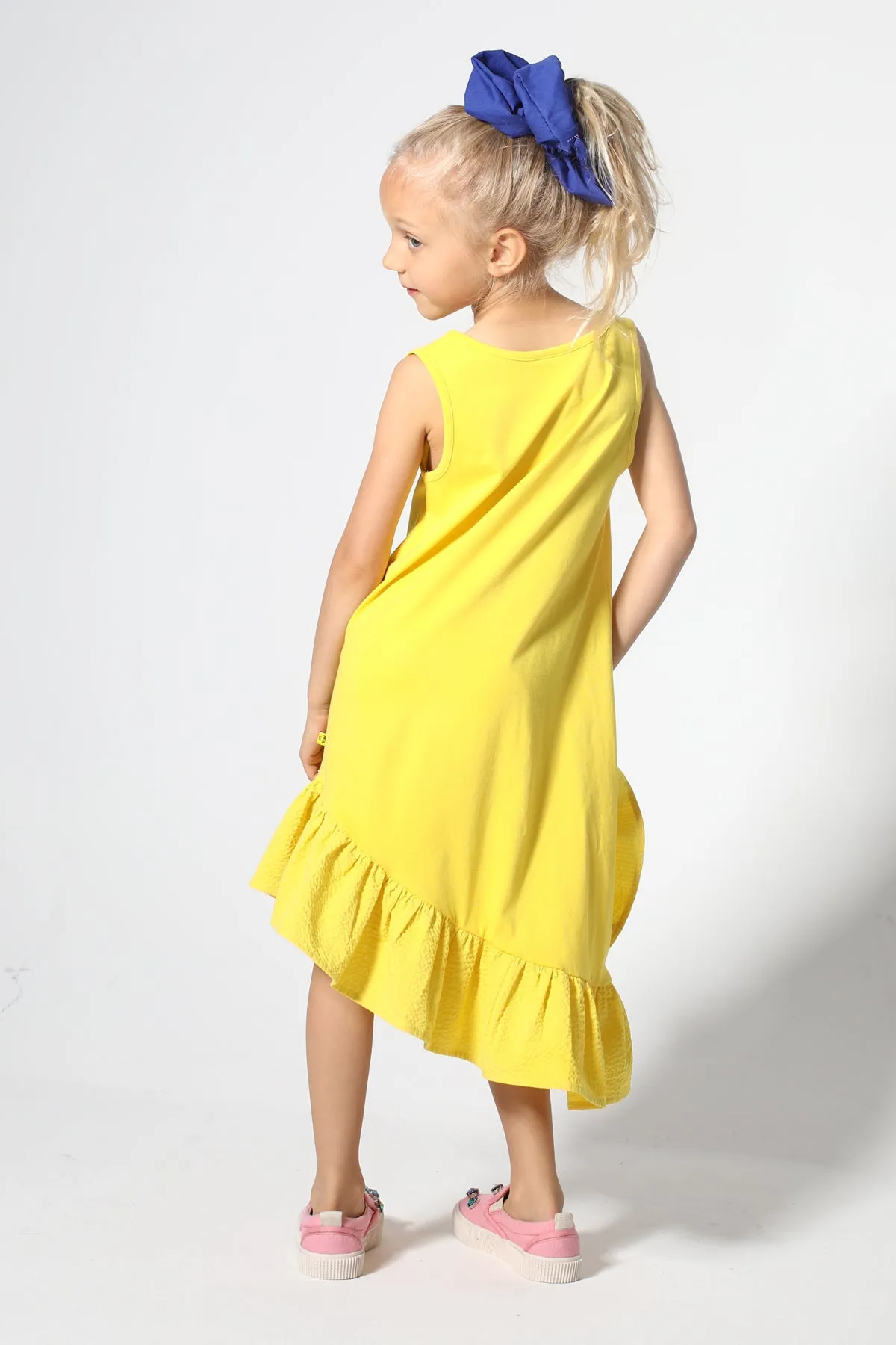 YELLOW SLEEVELESS FLOUNCE DRESS