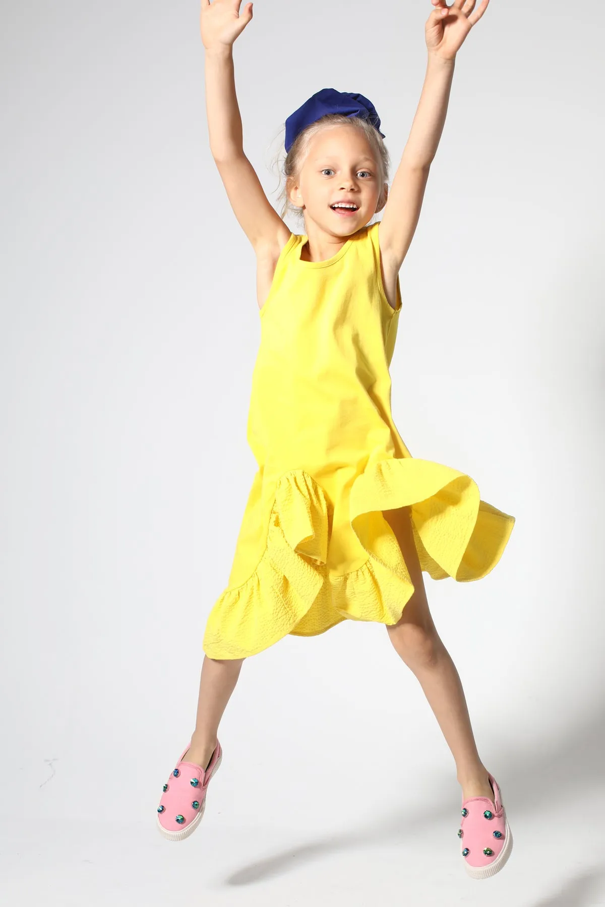 YELLOW SLEEVELESS FLOUNCE DRESS