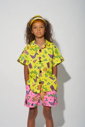 YELLOW SQUIGGLE PRINT SHORT SLEEVE SHIRT